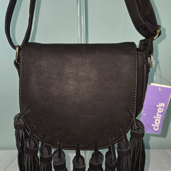 Claire's Young Girls Black Suede Boho Crossbody Purse with Fringe - NWT - Picture 3 of 6
